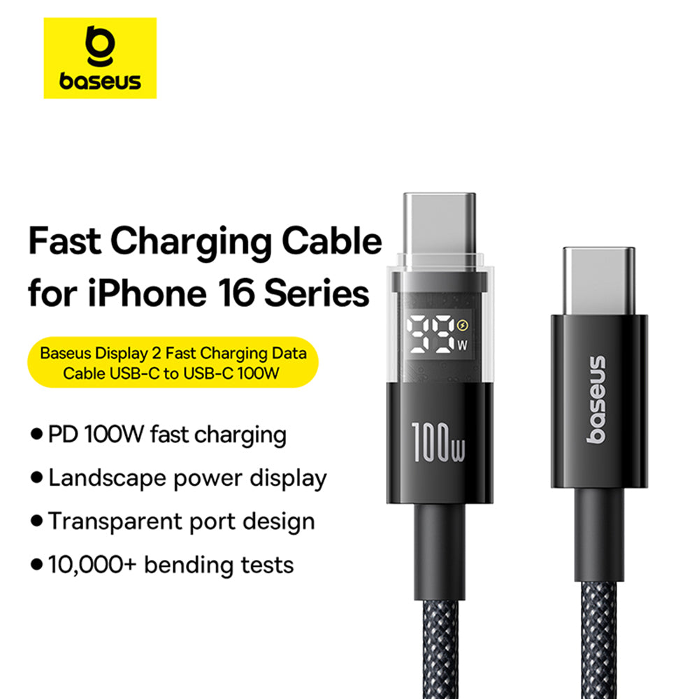 Câble de Données et de Charge USB-C - USB-C Baseus Display 2, 100W, 2m, Noir P10377706123-00