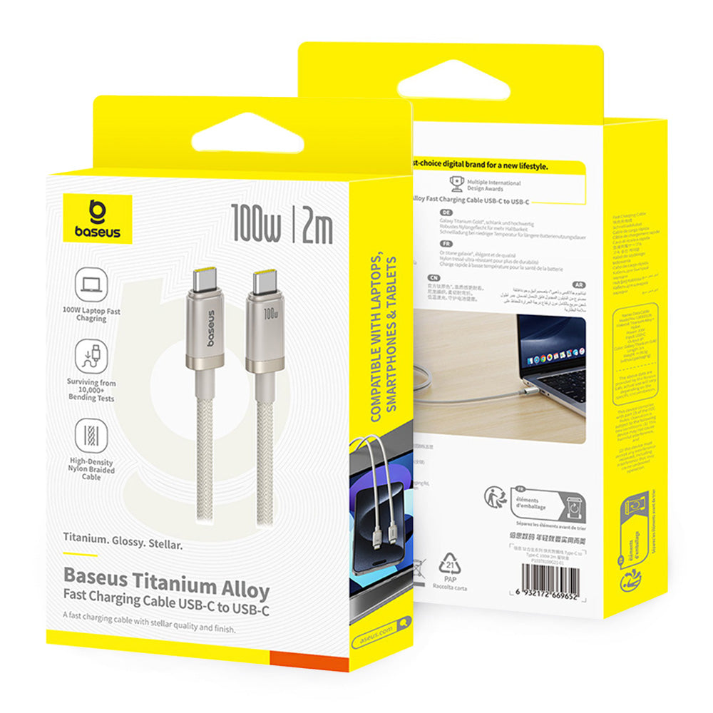 Câble de Données et de Charge USB-C - USB-C Baseus Titanium, 100W, 2m, Argenté P10378100G21-01
