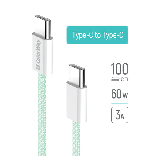 Câble de Données et de Charge USB-C - USB-C ColorWay CW-CBPDCC061, 60W, 1m, Vert