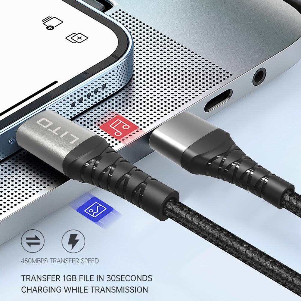 Câble de Données et de Charge USB-C - USB-C Lito LD22CC, 60W, 2m, Noir