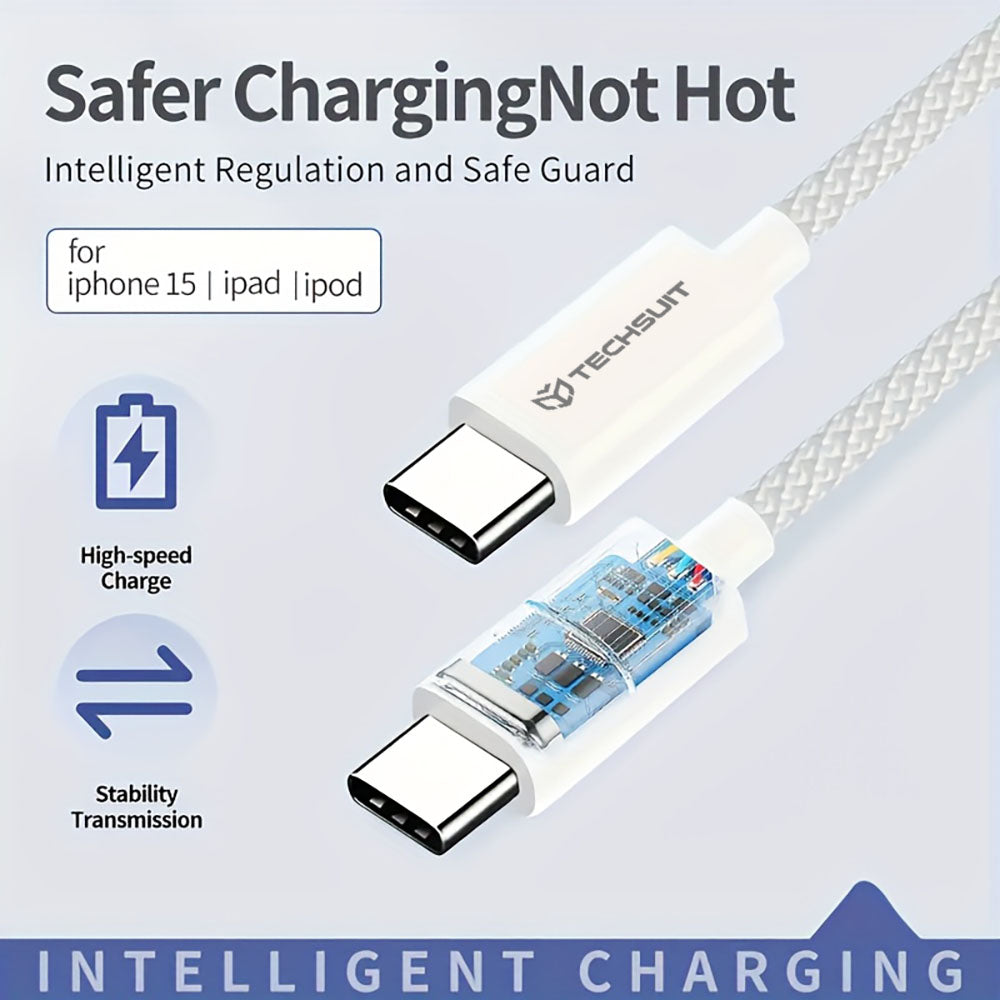 Câble de Données et de Charge USB-C - USB-C Techsuit PCB114D, 60W, 1m, Bleu