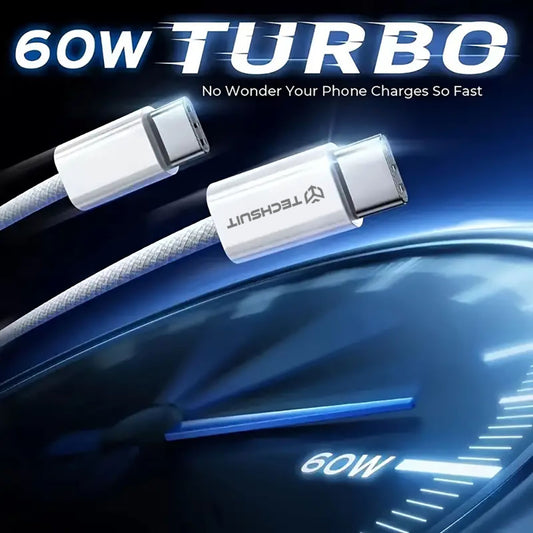 Câble de Données et de Charge USB-C - USB-C Techsuit PCB114D, 60W, 1m, Noir