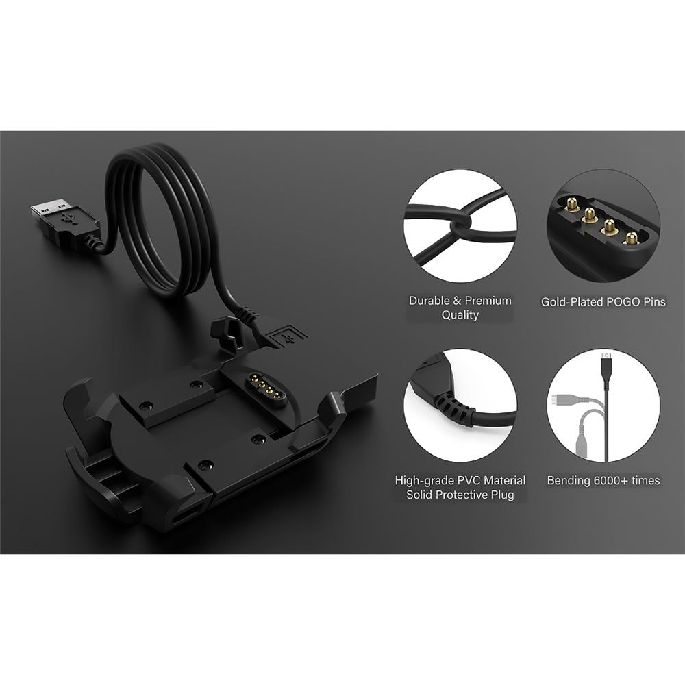 Câble de Chargement Techsuit TGC5 pour Garmin Fenix 3 Sapphire / 3 HR / 3, USB-A, Noir