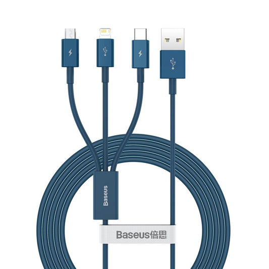 Câble de charge USB-A - Lightning / microUSB / USB-C Baseus Superior 3in1 Series, 20W, 1.5m, Bleu CAMLTYS-03