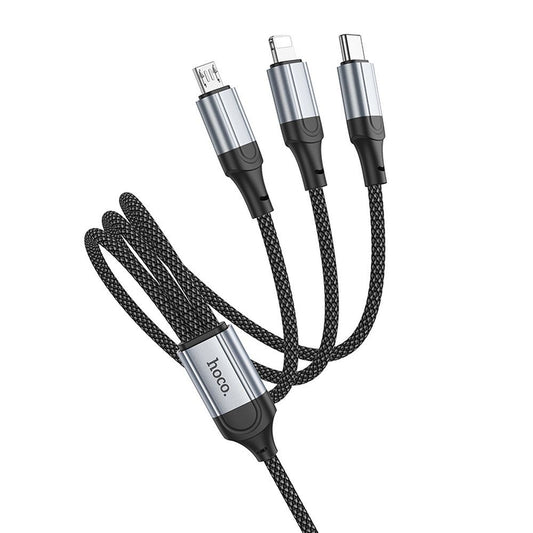 Câble de charge USB-A - Lightning / microUSB / USB-C HOCO X102 3en1, 18W, 1m, Noir