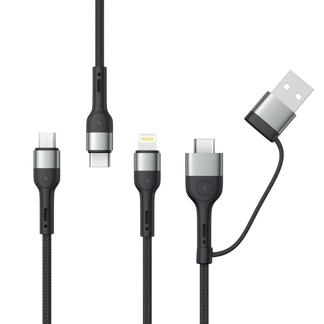 Câble de charge USB-A / USB-C - Lightning / microUSB / USB-C XO Design NB254 3in1, 60W, 1.2m, Noir
