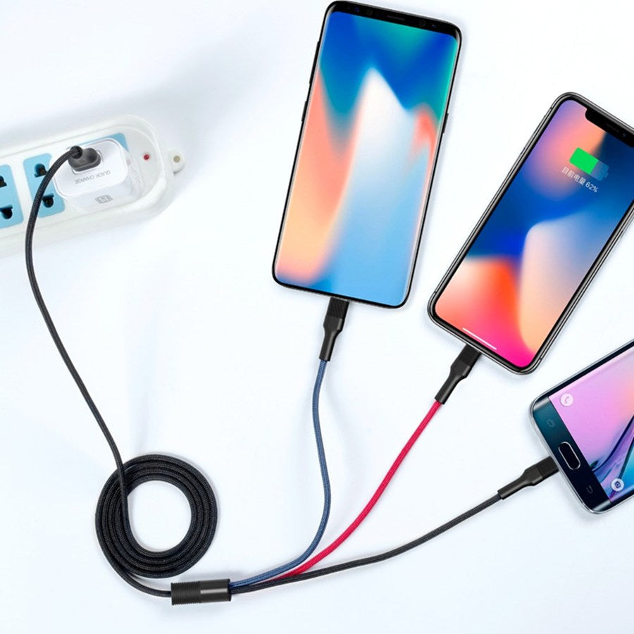 Câble de Chargement USB-A - Lightning / microUSB / USB-C XO Design NB54, 18W, 1.2m, Multicolore