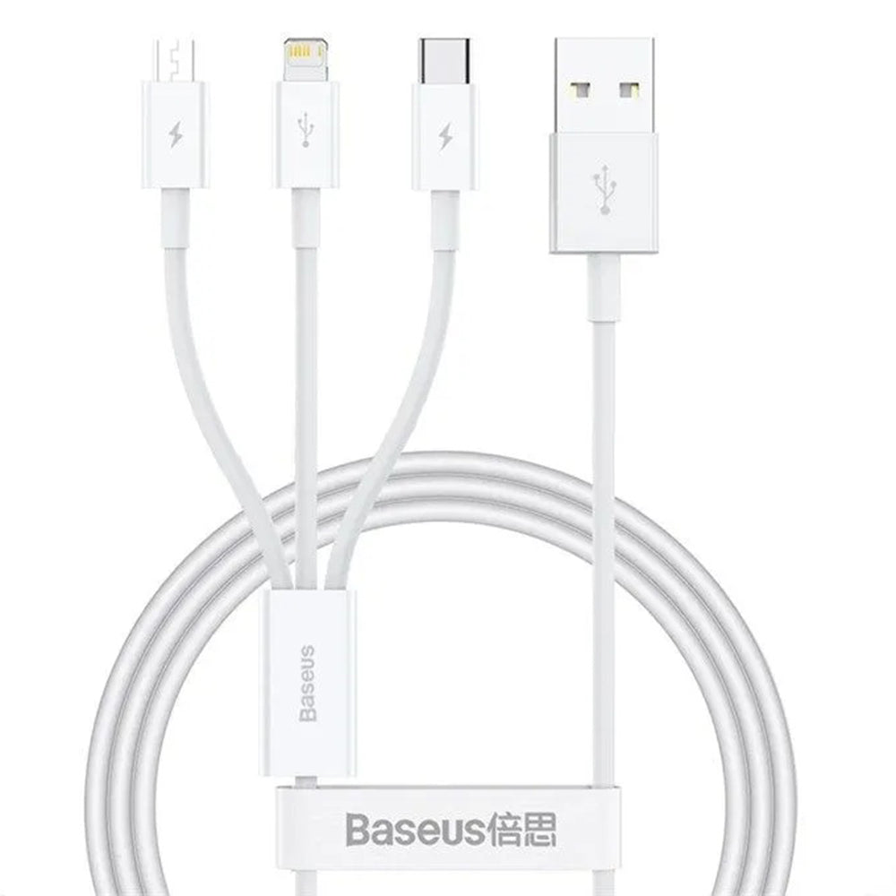 Câble de Chargement USB-A - Lightning / microUSB / USB-C Baseus 3en1, 100W, 1.5m, Blanc P10377705213-00