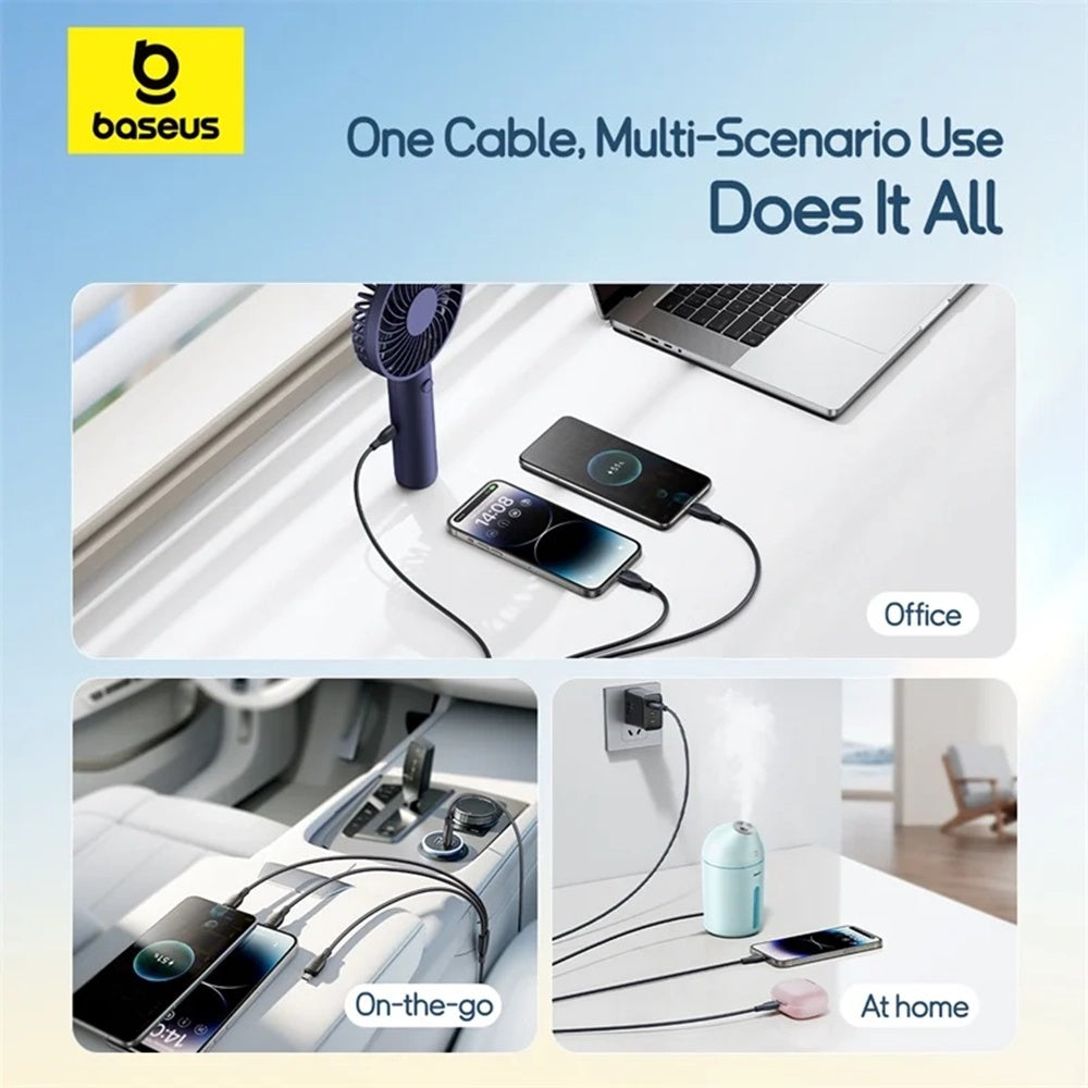 Câble de Chargement USB-A - Lightning / microUSB / USB-C Baseus Ultra Rapide 3en1, 18W, 1.3m, Noir P10376303121-00