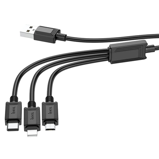 Câble de Chargement USB-A - Lightning / microUSB / USB-C HOCO X74 3en1, 18W, 1m, Noir