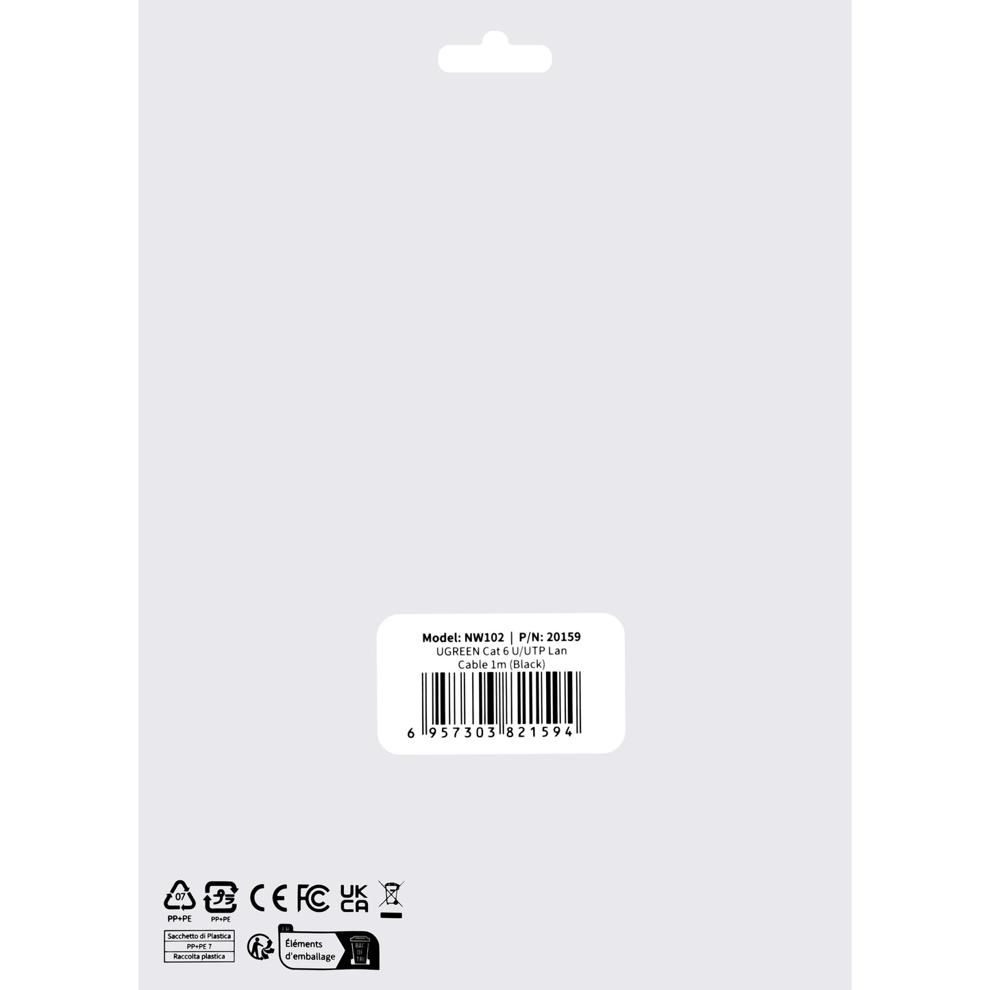 Câble réseau UGREEN NW102, UTP, Cat6, 1m, Noir