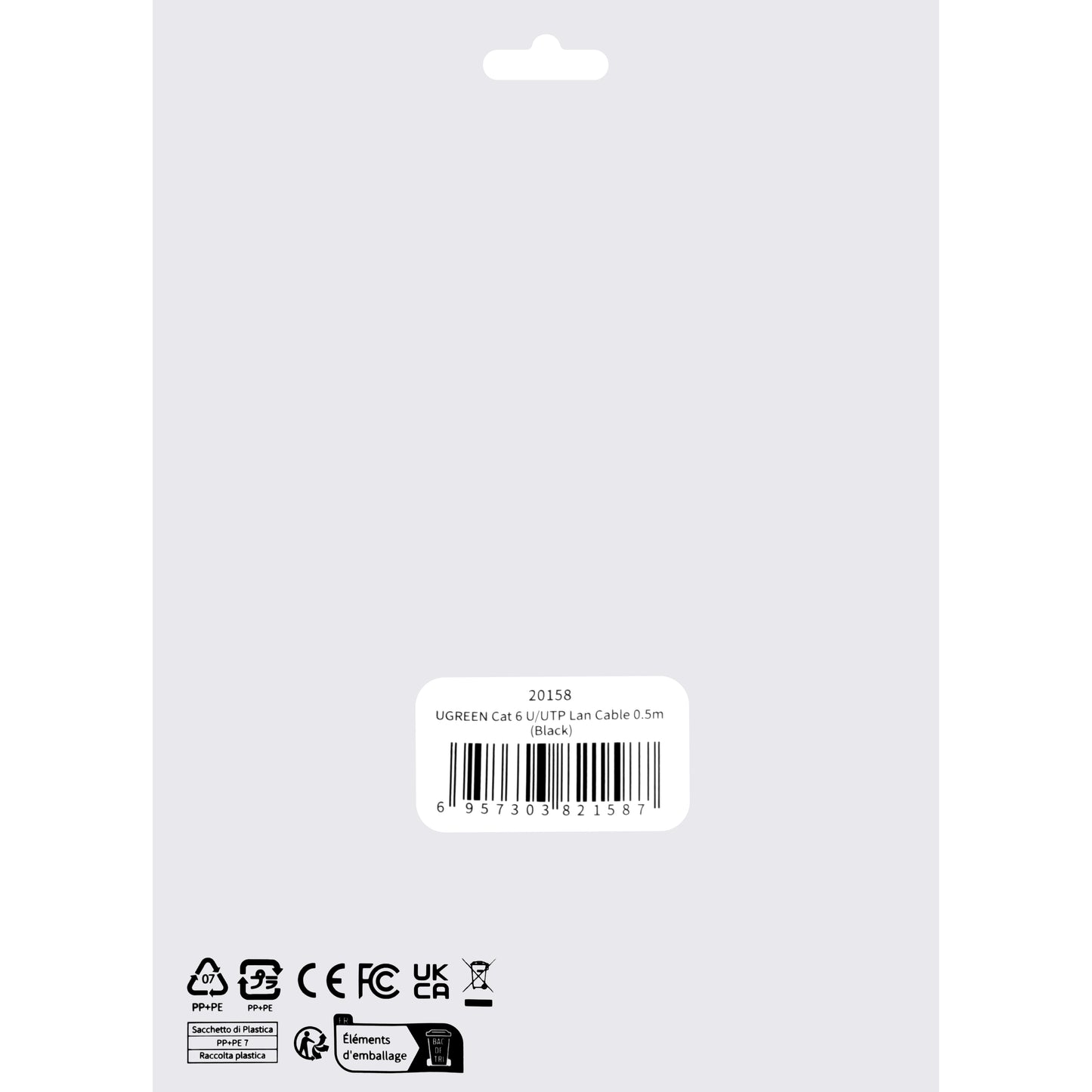 Câble Réseau UGREEN NW102, UTP, Cat6, 0.5m, Noir