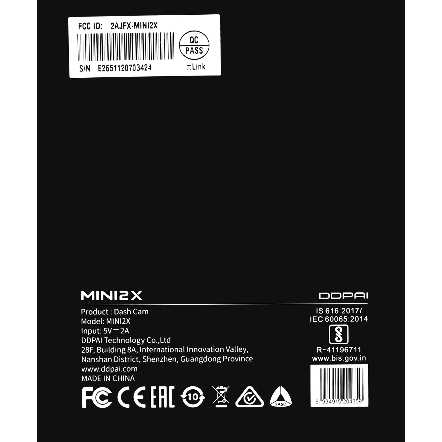Caméra Auto DDPAI MINI2X, 2K, Wi-Fi