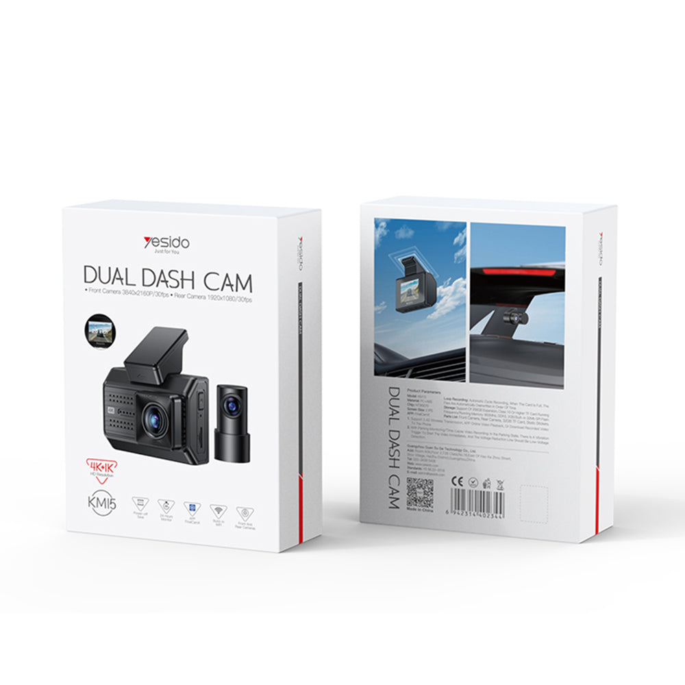 Caméra Auto Avant Arrière Yesido KM15, 4K, Wi-Fi, Affichage 2 pouces