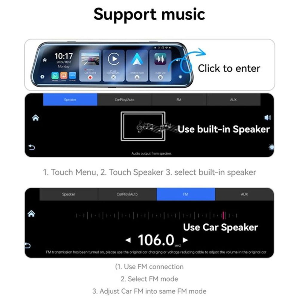 Caméra Auto Yesido KM24 avec Carplay / Android Auto, 4K, Affichage 9.66 pouces
