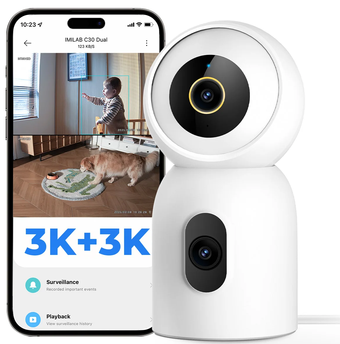 Caméra de surveillance iMILAB C30 Dual, Wi-Fi, 3K, intérieur CMSXJ111A