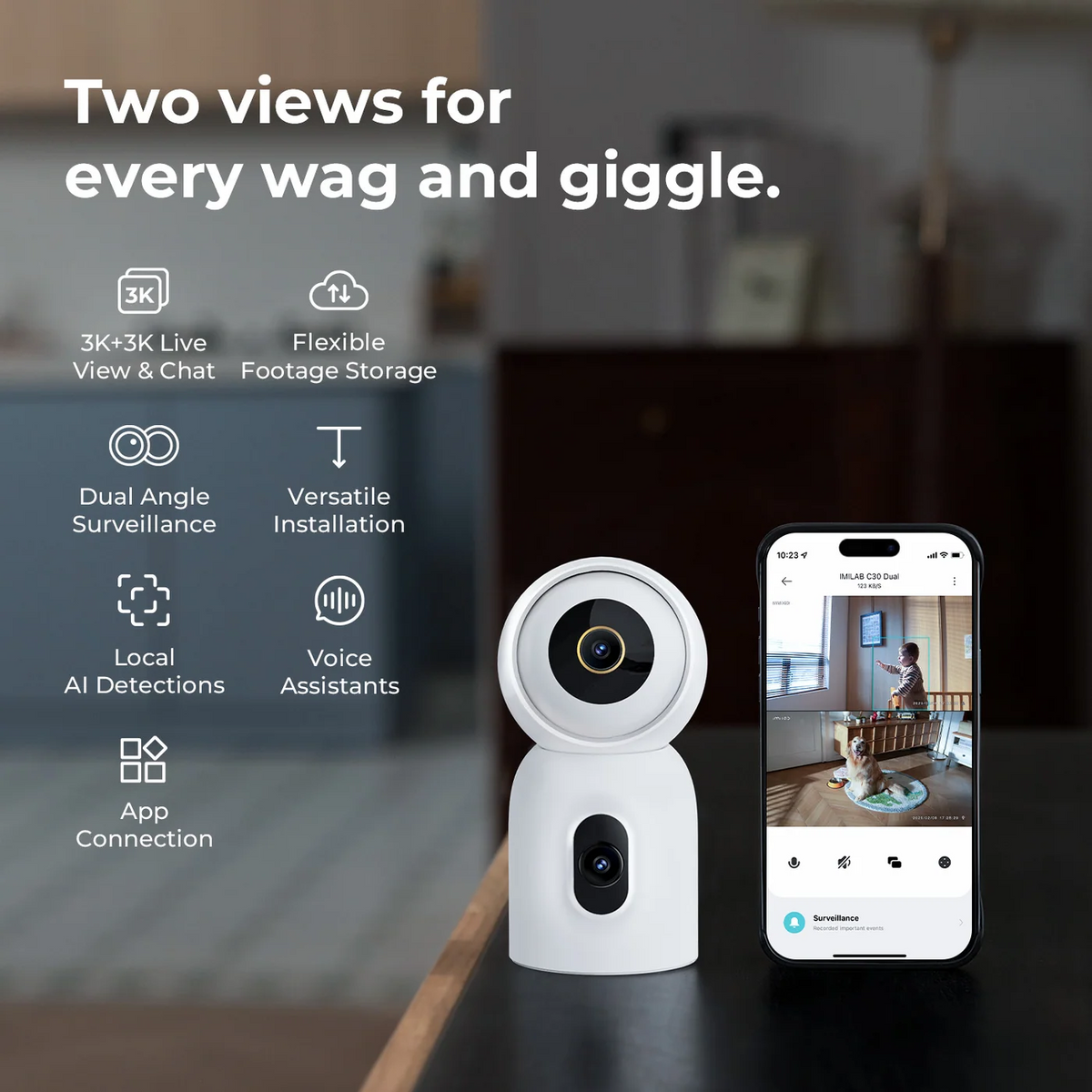 Caméra de surveillance iMILAB C30 Dual, Wi-Fi, 3K, intérieur CMSXJ111A