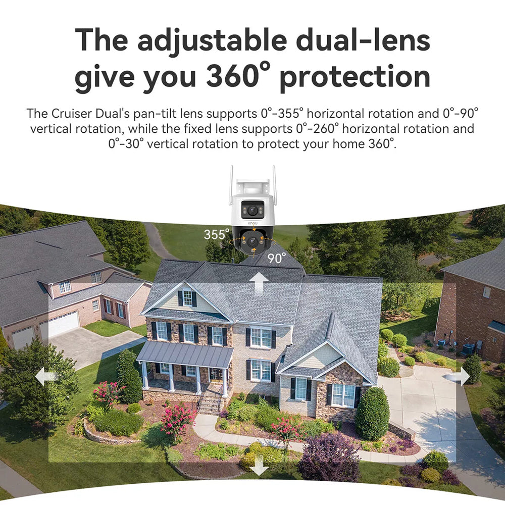 Caméra de Surveillance Imou Cruiser Dual, Wi-Fi, 2.8K + 2.8K, IP66, Extérieur, Blanche IPC-S7XP-10M0WED-0360B