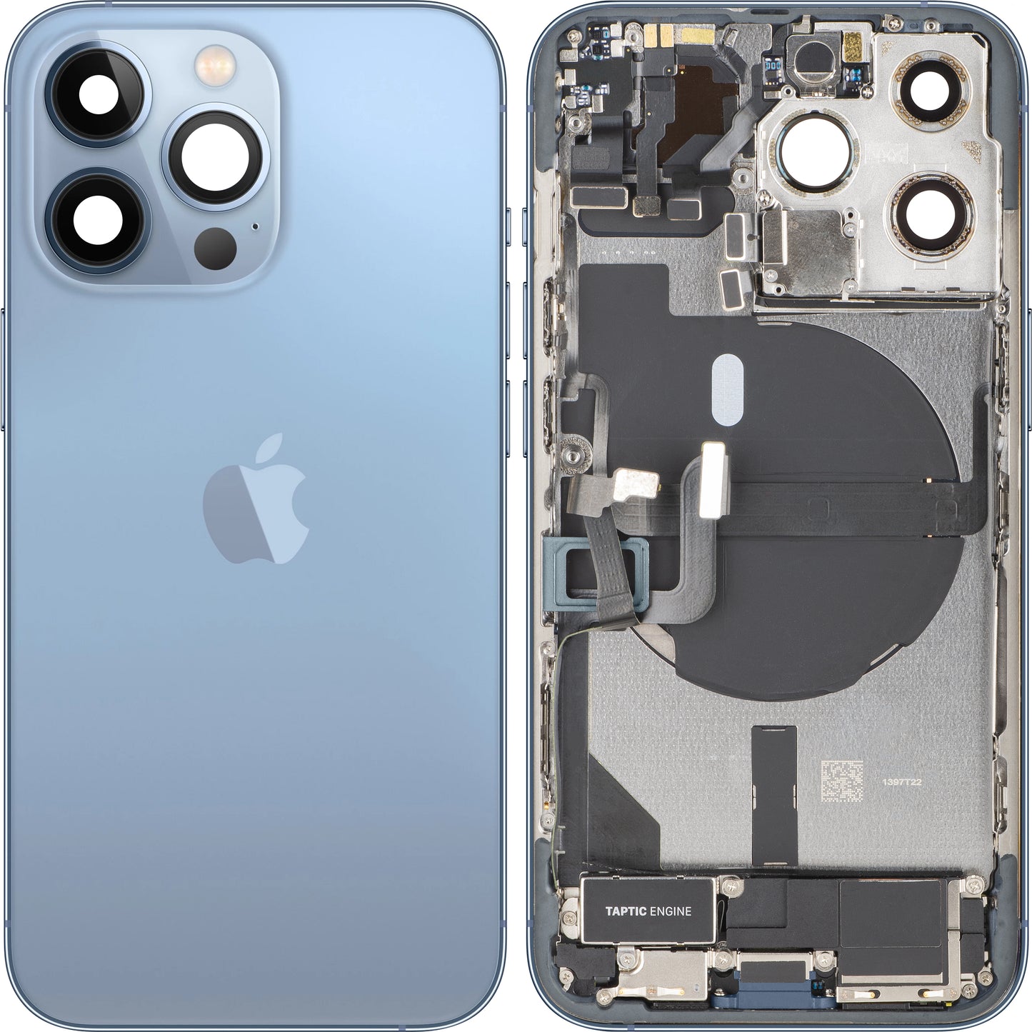 Couvercle de batterie Apple iPhone 13 Pro, avec boîtier intermédiaire, toutes pièces incluses, Bleu (Sierra Blue), Échange