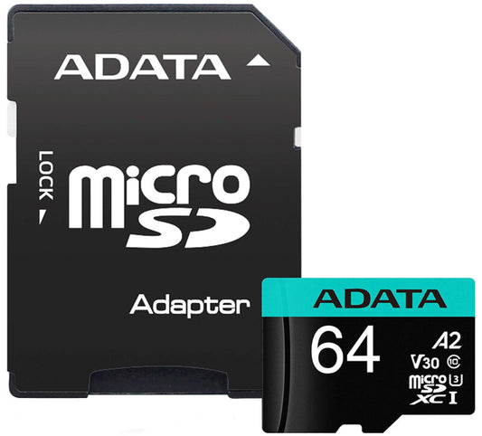 Adata Premier Pro microSDXC Memory Card, 64GB, Class 10 / UHS-1 U3, With Adapter AUSDX64GUI3V30SA2-RA1