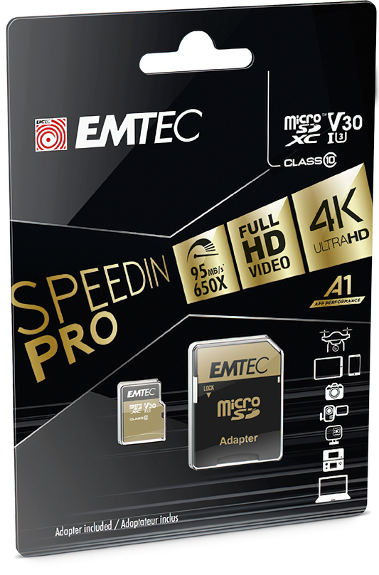 Carte Mémoire microSDXC Emtec Speedin Pro Android A1, 64Go, Classe 10 / UHS-1 U3, Avec Adaptateur ECMSDM64GXC