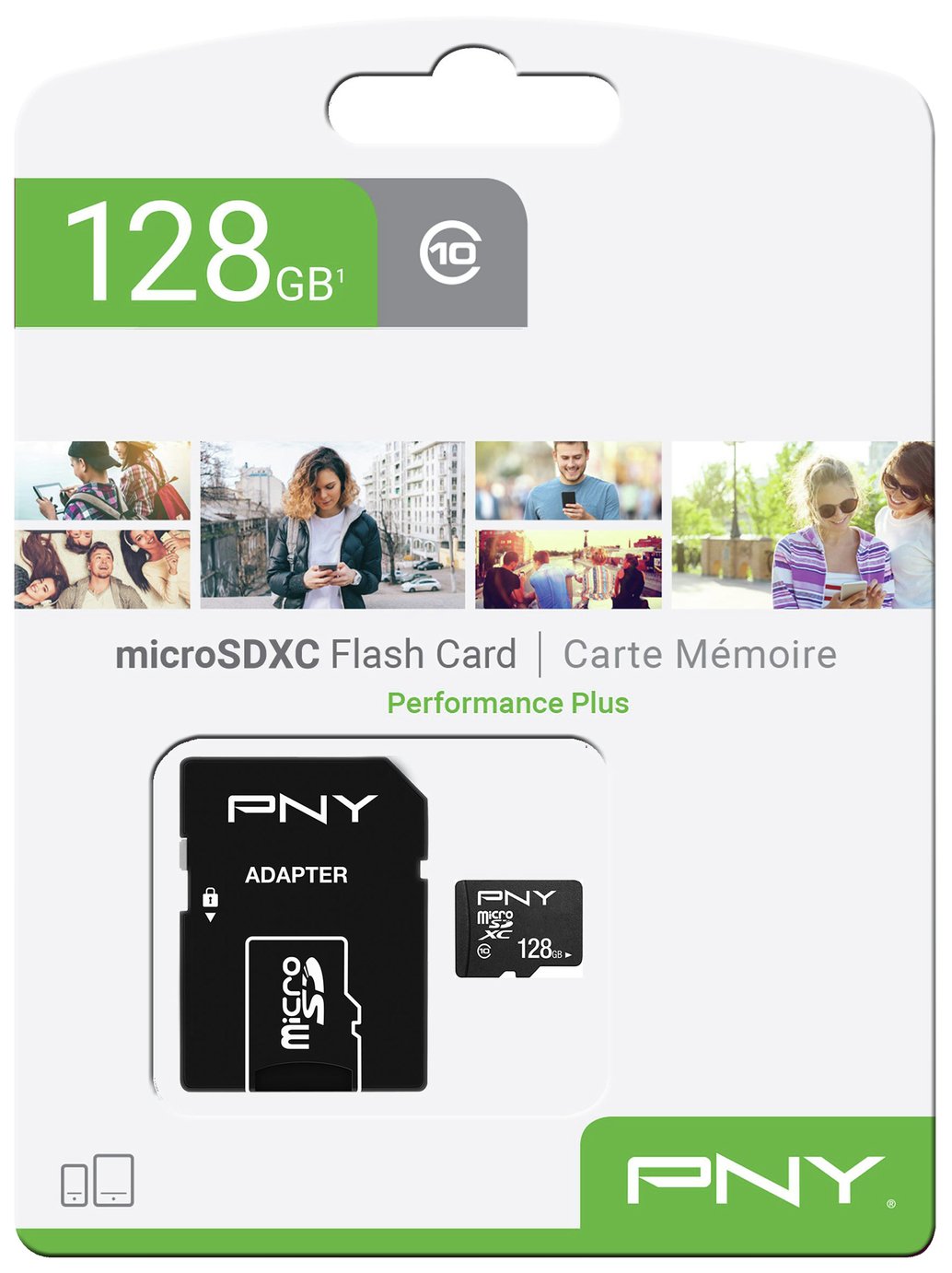 Carte Mémoire microSDXC PNY Performance Plus, 128Gb, Classe 10, Avec Adaptateur P-SDU12810PPL-GE