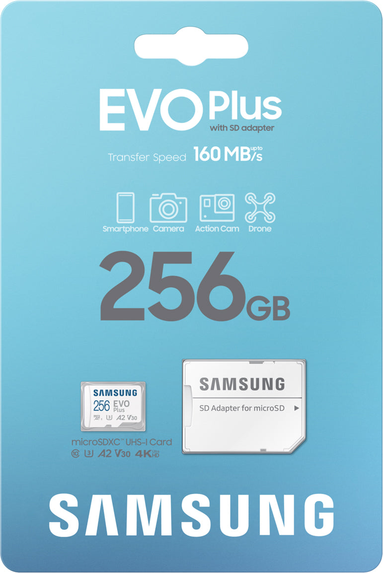 Carte mémoire microSDXC Samsung Evo Plus, 256Go, Classe 10 / UHS-1 U3, avec adaptateur MB-MC256SA/EU