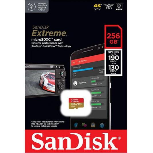 Carte mémoire microSDXC SanDisk Extreme, 256Gb, Classe 10 / UHS-1 U3 SDSQXAV-256G-GN6MN
