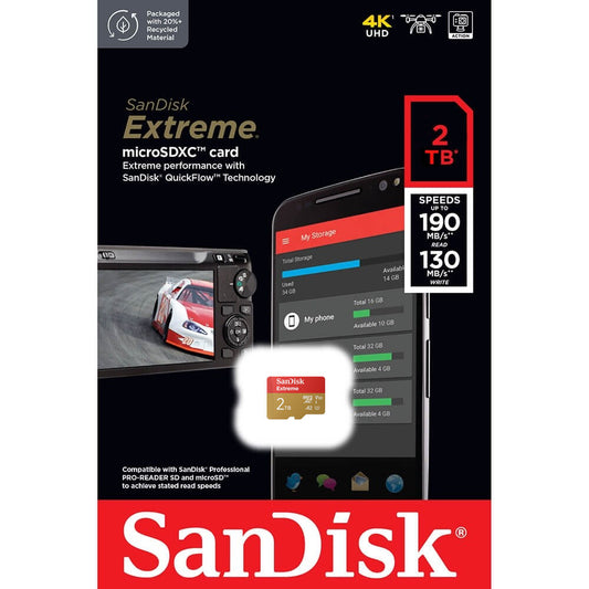 Carte Mémoire microSDXC SanDisk Extreme, 2TB, Classe 10 / UHS-1 U3 SDSQXAV-2T00-GN6MN