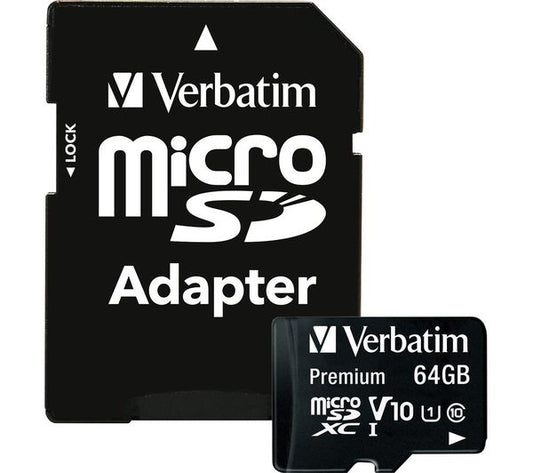 Carte mémoire microSDXC Verbatim, 64Gb, Classe 10 / UHS-1 U1, Avec Adaptateur