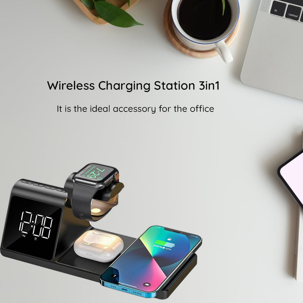 HAVIT W3042 4in1 Digital Clock with QI Wireless Charging, Black
