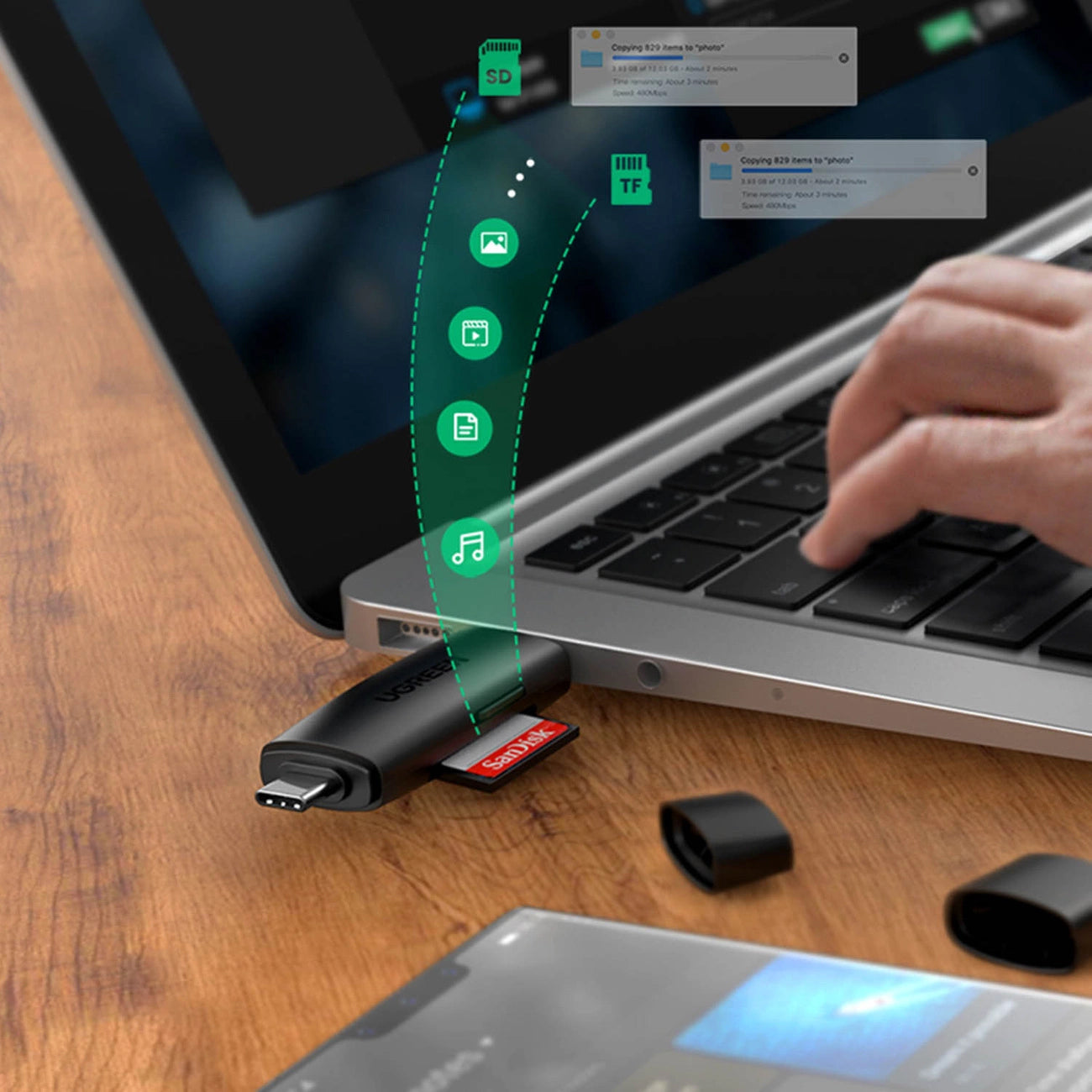 Lecteur de cartes USB / USB-C UGREEN CM304, SD - microSD, noir