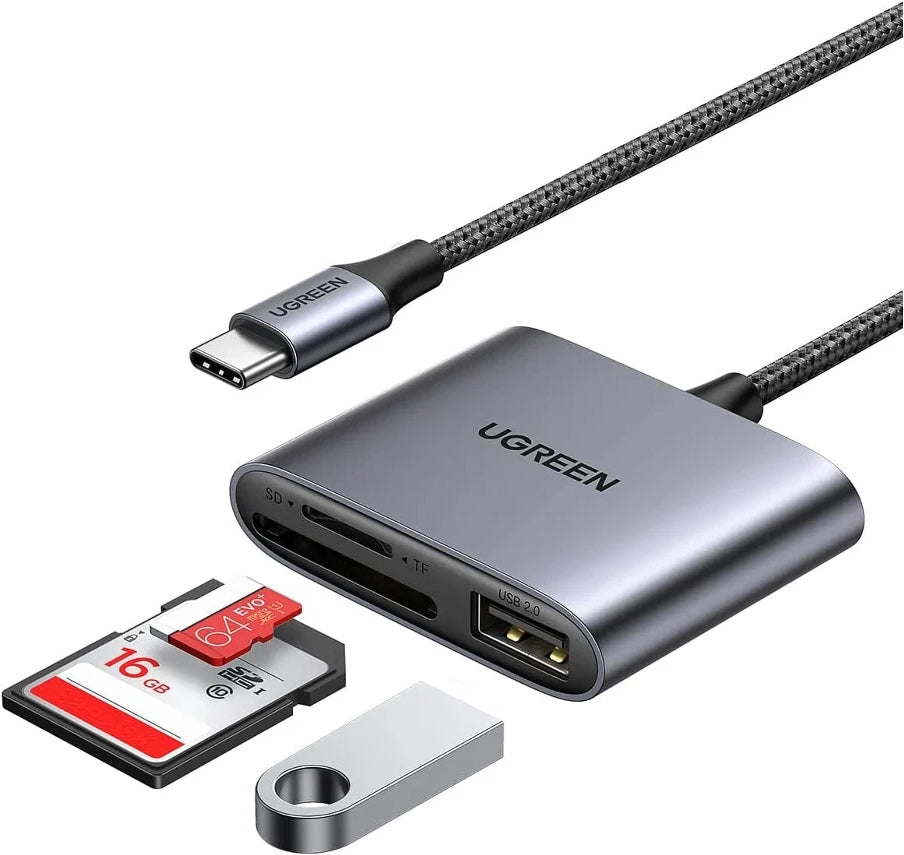 Lecteur de carte USB-C UGREEN CM387, USB-A (OTG) - SD - microSD, Noir