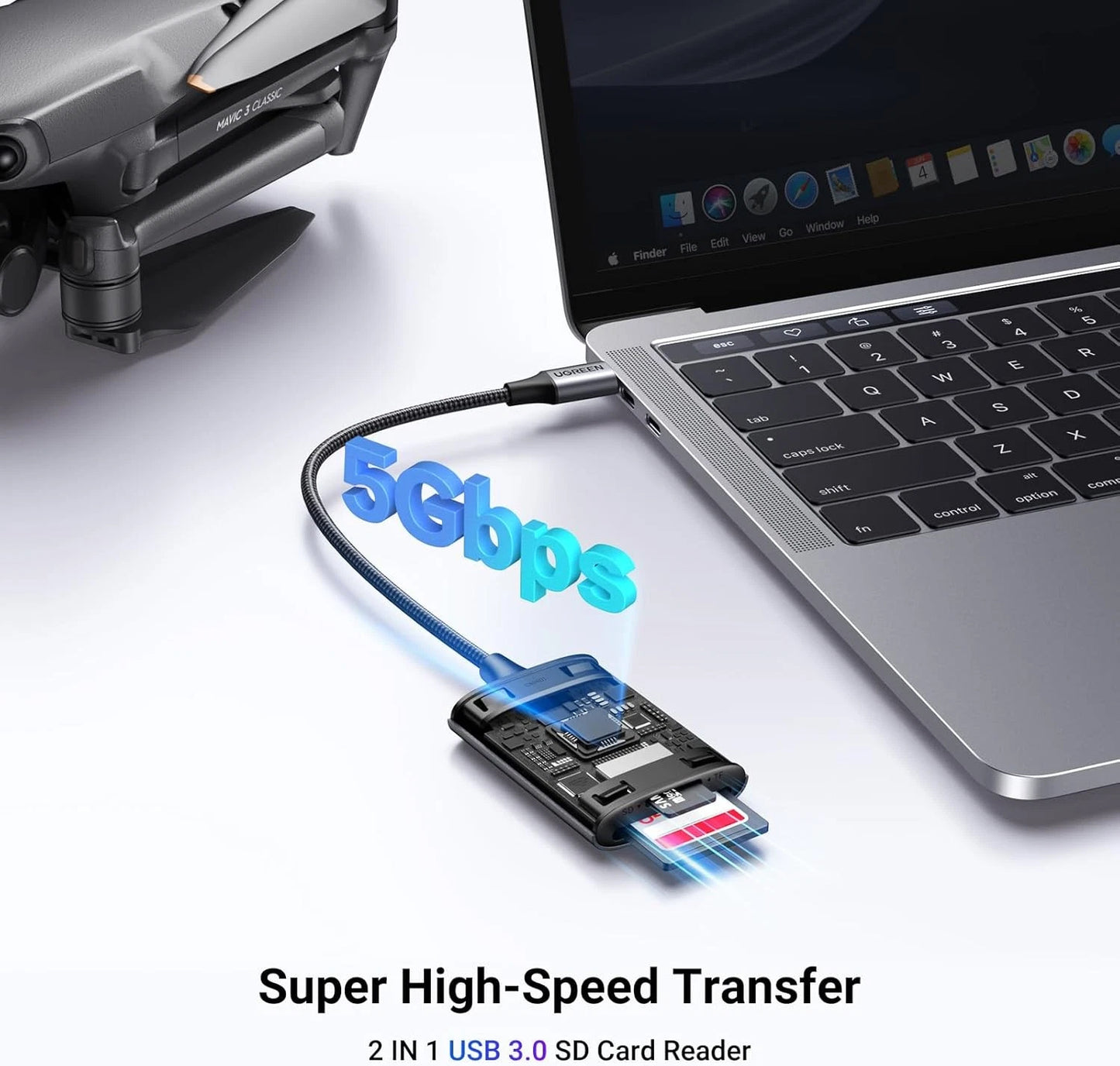 UGREEN CM401 USB-C Card Reader, SD - microSD, Gray