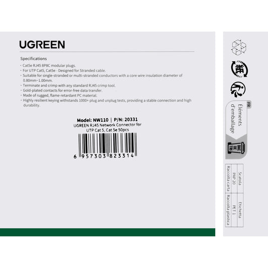 Connecteur réseau UGREEN NW110, RJ45, Cat5, Set 50 pièces