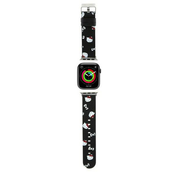 Bracelet Hello Kitty Leather Kitty & Bows pour Apple Watch 42mm / 41mm / 40mm / 38mm Series, Noir