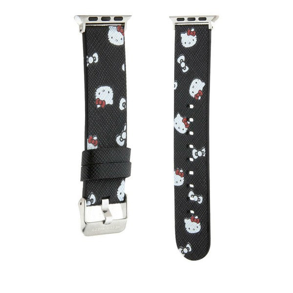 Bracelet Hello Kitty Leather Kitty & Bows pour Apple Watch 42mm / 41mm / 40mm / 38mm Series, Noir