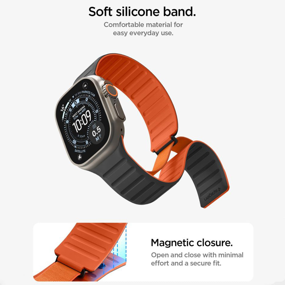 Bracelet Spigen Athlex Air M pour Apple Watch 49mm / 46mm / 45mm / 44mm Series, Noir Orange AMP11534