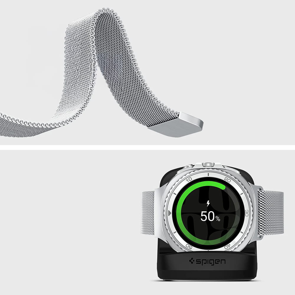 Bracelet Spigen Metal Fit pour Samsung Galaxy Watch9 / Watch8 / Watch8 Classic Series, Argenté AMP10121