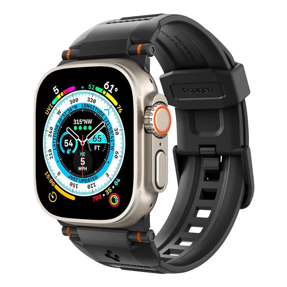 Bracelet Spigen Rugged pour Apple Watch Series 49 mm / 46 mm / 45 mm / 44 mm, noire AMP07105