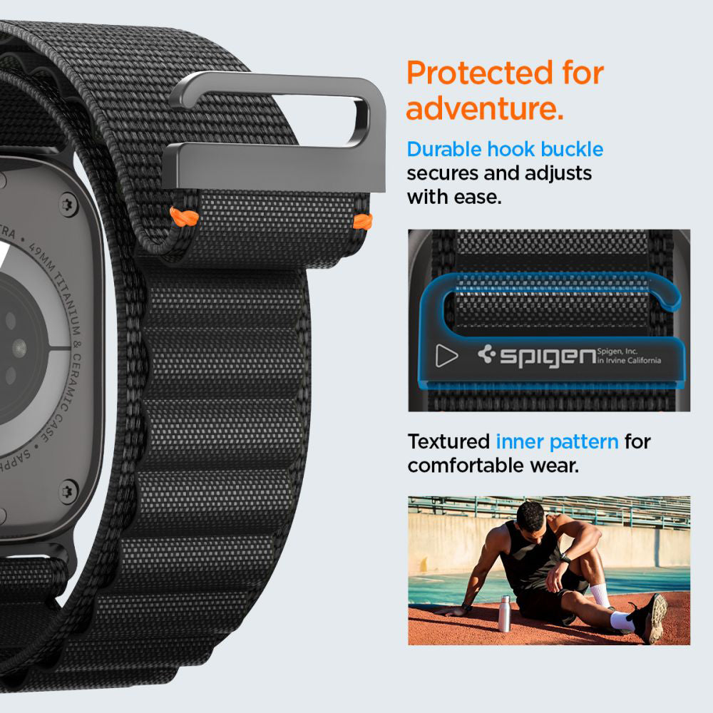 Bracelet Spigen WBF1 pour Apple Watch 49mm / 46mm / 45mm / 44mm Series, Noir AMP10144