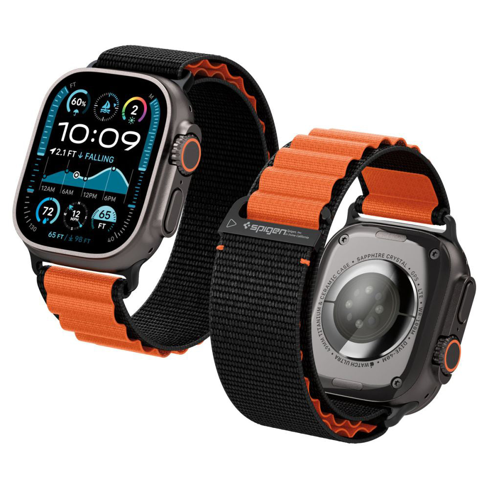 Bracelet Spigen WBF1 pour Apple Watch 49mm / 46mm / 45mm / 44mm Series, Noir Orange AMP10145