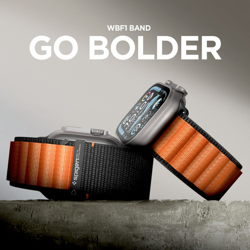 Bracelet Spigen WBF1 pour Apple Watch 49mm / 46mm / 45mm / 44mm Series, Noir Orange AMP10145