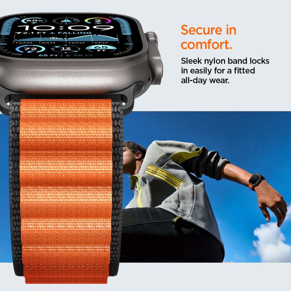 Bracelet Spigen WBF1 pour Apple Watch 49mm / 46mm / 45mm / 44mm Series, Noir Orange AMP10145