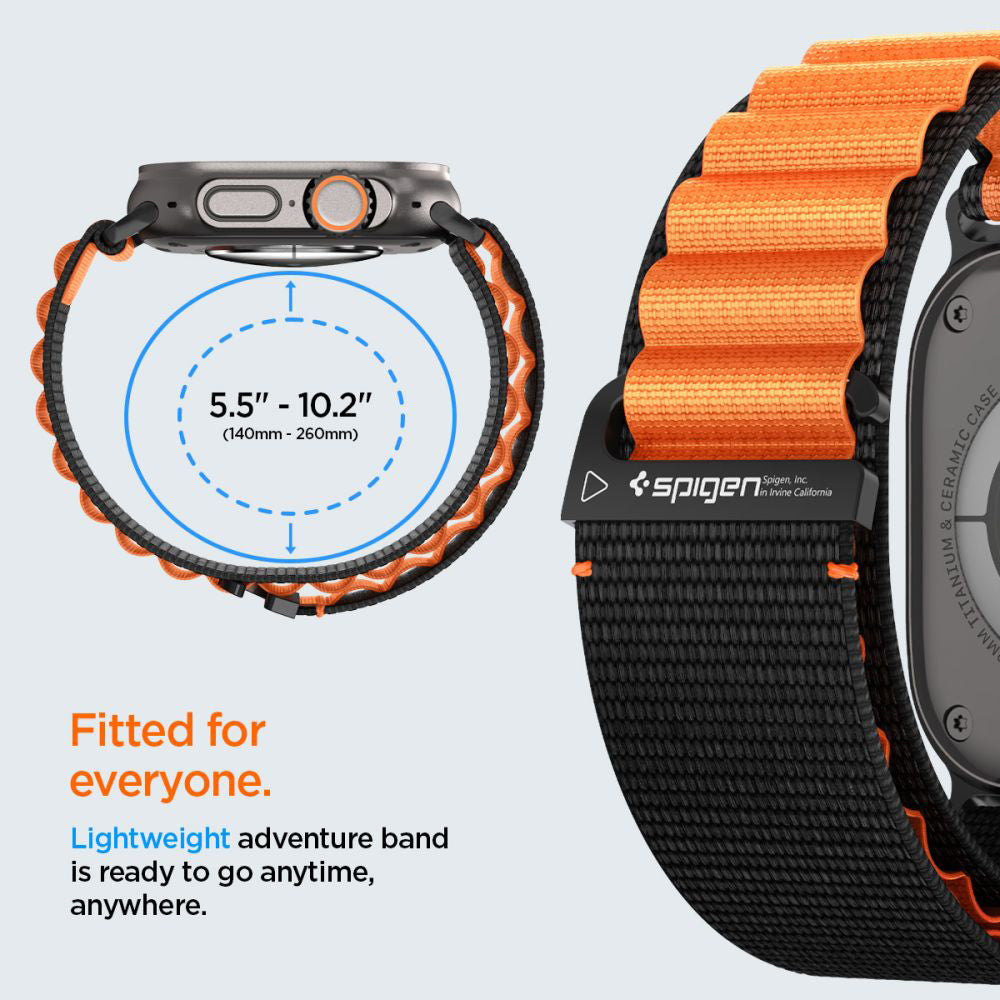 Bracelet Spigen WBF1 pour Apple Watch 49mm / 46mm / 45mm / 44mm Series, Noir Orange AMP10145
