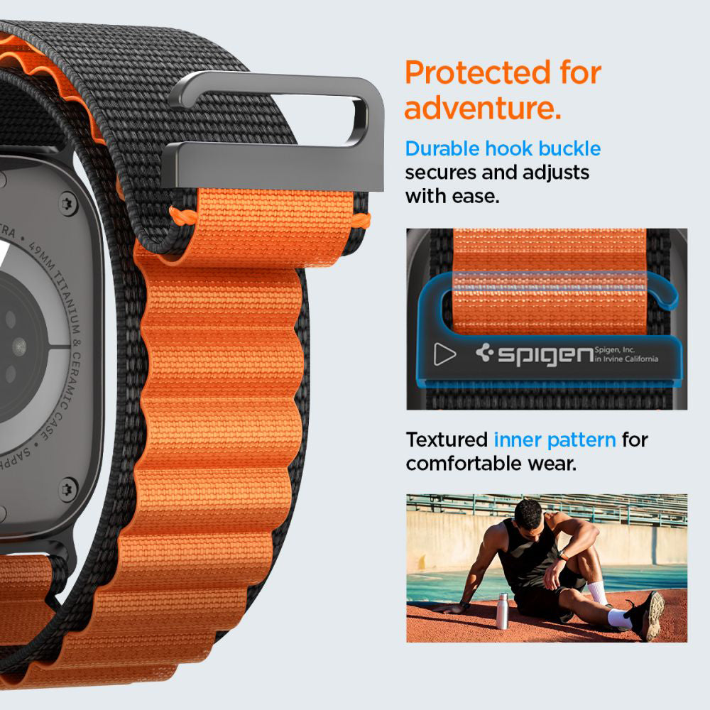 Bracelet Spigen WBF1 pour Apple Watch 49mm / 46mm / 45mm / 44mm Series, Noir Orange AMP10145