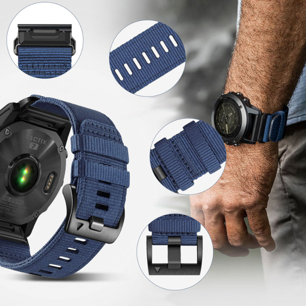 Bracelet Techsuit W070 pour Garmin Watch Fenix / Forerunner / Approach Series, 22mm, Bleu Marine