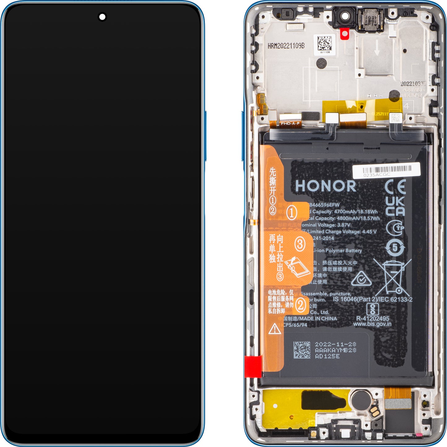 Ecran tactile Ecran tactile Honor Magic4 Lite, avec cadre et batterie, bleu (Ocean Blue), Service Pack 0235ABST