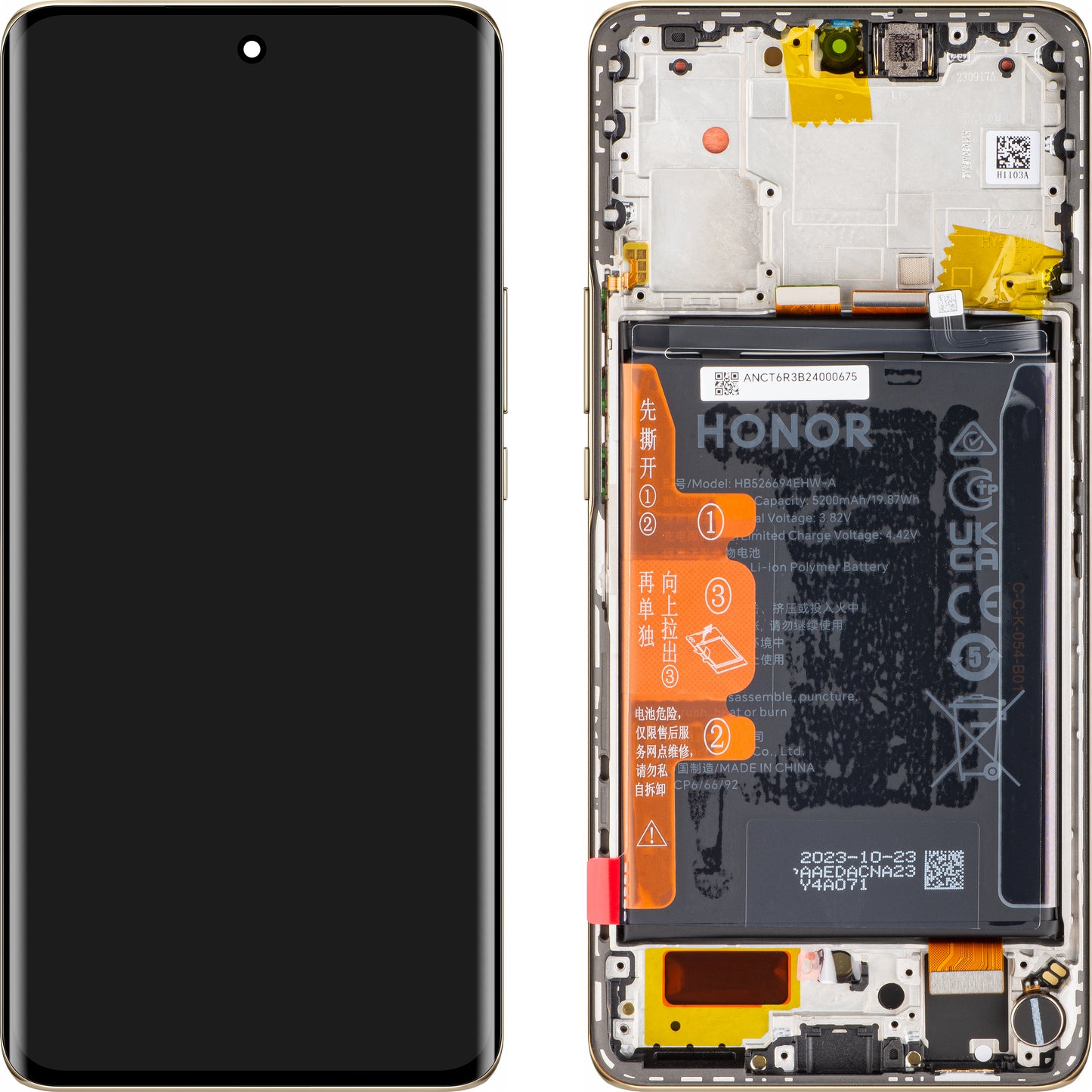 Display with Touchscreen Honor Magic6 Lite, with Frame and Battery, Orange (Sunrise Orange), Service Pack 0235AHHS Service Pack 0235AHHS