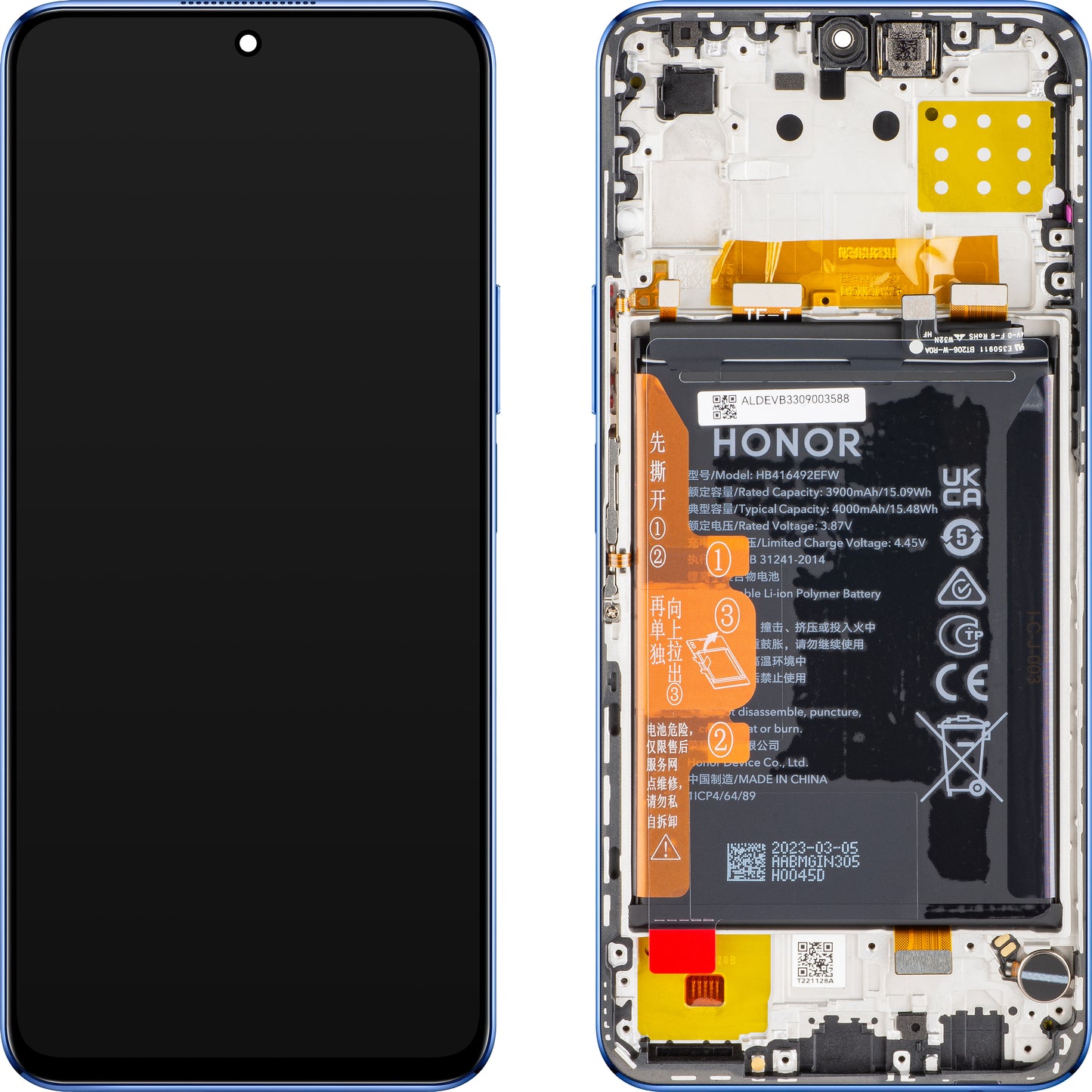 Écran tactile Écran tactile Honor X8 4G, avec cadre et batterie, bleu (Ocean Blue), Service Pack 0235ACDR